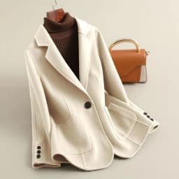 Women's Suit Collar Double-sided Cashmere Wool Coat 2024 Fall Winter Chic Ladies Single Button Loose 100% Woolen Blazer Jackets