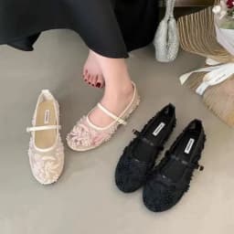Mesh Embroidery String Bead Design Women Ballet Flats Fashion Buckle Breathable Mary Jane Shoe Comfort Low Heel Soft Flat Sandal