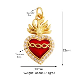 New in Sacred Red Heart Charm Victorian Love Zircon Charm Pendant,Fashion Wing 18K Gold Plated for Jewelry Making Supplies P04