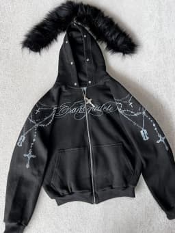 American retro autumn and winter thick jacket Gothic printing drawing loose zipper sweatshirt men and women hoodie streetwear
