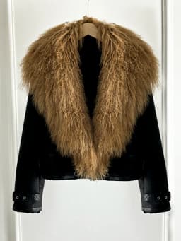 2024 New Winter Warm Mongolia Sheep Fur Collar Faux Leather Jacket Women Warm Suede Lamb Loose Fit Pu Leather Short Casual Coat