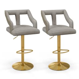 Set of 2 Bar Stools, Rotating Bar Chairs 63-85 Height Adjustable, Velvet Kitchen Stools with Footrest & Backrest