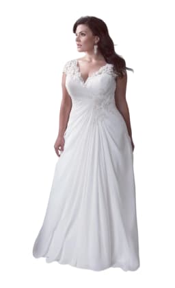 Plus Size Wedding Dresses Stock Customized Cap Sleeve V-neck Lace Applique Chiffon Beach Bride Dress Vestido De Novia