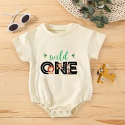 Wild One Animal Printed Short Sleeve Bubble Romper Newborn Oversized Jumpsuit Infant Birthday Party Clothes Baby Shower Bodysuit