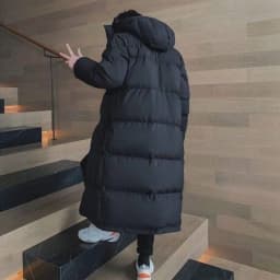 Men's Long Length Hooded Down Jacket Korean Style Slim Fit Winter Coat for Students Thick Padded and Warm