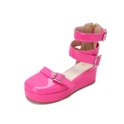 Oversized Shiny Patent Leather Ankle Strap Roman Style Women's Sandals Platform Flat Breathable Belt Buckle Summer Sandals
