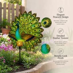 Solar Powered Peacock Garden Stake Light Resin Waterproof Auto On LED Peacock Figurine Lamp for Outdoor Yard Lawn Pathway Decor