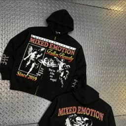 Oversized Hooded Pullover Sweatshirt Hip Hop Punk Men's and Women's Baggy Full Zipper Jacket Angel Graffiti Printed Wash Hoodie