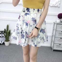 Summer 2026 Korean Style  Floral Chiffon High Waist Elastic Slimming Skirt Pants Half Body Cute Style Casual Print Skirt