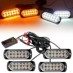 4 in 1 LED Warning Strobe Light 12V 24V Amber Car Grille Emergency Flash Signal Lamps Auto Stroboscope for Truck Offroad SUV
