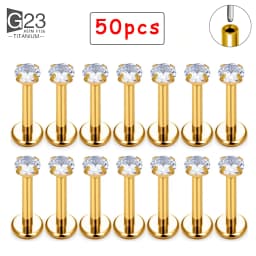 50/100Pcs ASTM F136 Titanium Labret Piercing 16G Flatback CZ Ear Lip Stud Cartilage Tragus Earring Tongue Stud Body Jewelry
