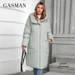 GASMAN 2024 Winter Down Jacket Women Long Classic zipper Design Pocket Stand Collar Hooded Slim Coat Women Parkas 88590
