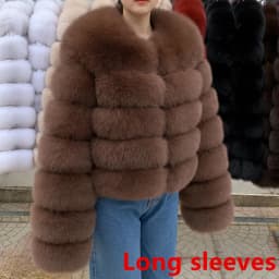 QUEENTINA Fox Fur Coat Long Sleeves Real Winter Women'S Brown 2025 Leather And Skin Clothing Natural New In Coats & Jackets
