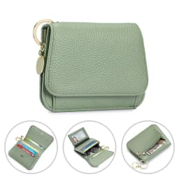 Slim Wallet for Women RFID Blocking Genuine Leather Ladies Keychain Wallet with Zipper Coin Pocket ID Window