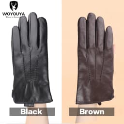 Comfortable Keep Warm Gloves Male Winter, Water Ripple Design Sheepskin Men's Gloves, Black Men's Leather Gloves-8001Y