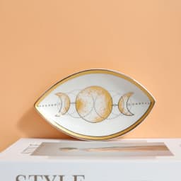 1pc Ceramic Jewelry Storage Tray, Unique Eye Design Desktop Organizer For Rings, Earrings, Keys, Ceramic Evil Eye Trinket Plate