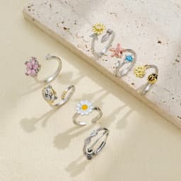 SMJEL Flower Shiny Rhinestone Rotatable Fidget Spinner Ring for Women Anti Anxiety Butterfly Animal Design Anti Stress Accessory