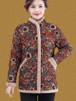 Women's Fleece Lined Thickened Cotton Jacket Loose Fit Warm Coat Floral Patterned Autumn Winter Wear for Middle Aged And Elderly