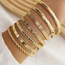 Vintage Elegant Multi-Piece Stacking Bracelets Set Fashion Minimalist Delicate Floral Geometric Smooth Bangle Holiday Jewelry