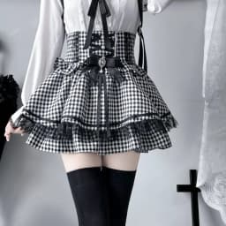 Gothic Sweet Lolita Skirt Lace Bow Embellishment Layered Ruffled Hem Japanese Harajuku Subculture Party Bottom Spring Summer