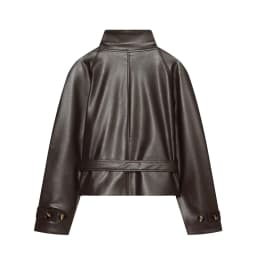 Guobioziy Glossy Shoulder-Patch Faux Leather Jacket with Belt Padded Shoulders 2026 Fall Women's Fashion Casual Leather Coat
