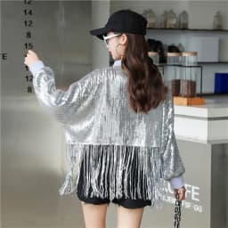 Shiny Fringe Jacket Women's Reflective Sequin Top Short Spring Autumn Trendy Stage Costume Female Fashionable Tassel Coat