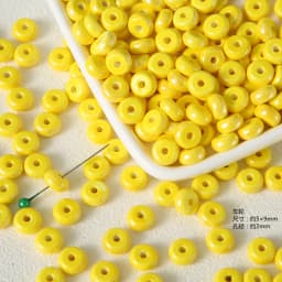 Exclusive Hand-painted Yellow Ceramic Straight Hole Bead Jewelry For Summer