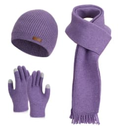 3 Pcs Sets Winter Women Plush Knitted Cold Hat Warm Woolen Head Cap Scarf Gloves Hats Outdoor Ear Windproof Beanies Cap