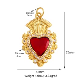 New in Sacred Red Heart Charm Victorian Love Zircon Charm Pendant,Fashion Wing 18K Gold Plated for Jewelry Making Supplies P04