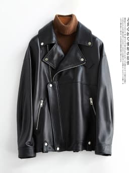 Nerazzurri Autumn White Black Soft Pu Leather Jackets for Women Long Sleeve Zipper Loose Spring Faux Leather Biker Jacket Women