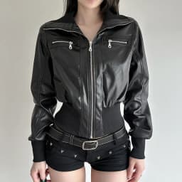Short Fit-waist PU Jacket in Spring Autumn Motorcycle Style Retro Style Spliced Versatile Outerwear for Fashion-forward Women