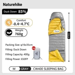 Naturehike CW400 Sleeping Bag Winter Lightweight 650FP Duck Down Sleeping Bag Ultralight Waterproof Hiking Camping Sleeping Bag