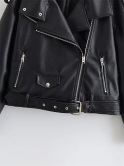 Guobioziy 2026 Fall New Arrival Women's Jacket Black Long-Sleeve Faux Leather Zipper Biker Jacket Parka Stylish and Trendy