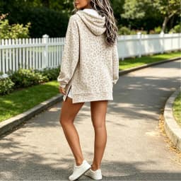 Leopard Printed Hoodies Women Side Slit Drawstring Hooded Pullover With Pockets Streetwear Loose Casual Oversize Sweatshirts