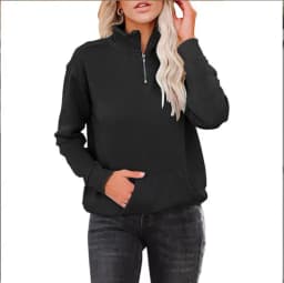 Solid Zip-Up Stand Collar Long Sleeve Sweatshirt Women's Casual Streetwear