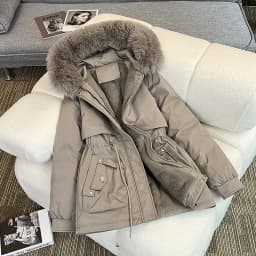 Women's Short Thickened Fleece Lined Cotton Jacket Winter New Style Commute Simple Style Loose Fit Zipper Pocket Hooded Coat
