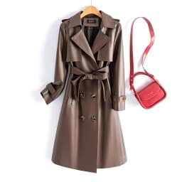 2024 High-quality Leather Trench Coat Women's Sheepskin Outerwear X-long Windbreaker Autumn Winter Lady Streetwear Overcoat 5xl