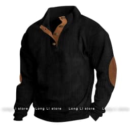 Men's Corduroy Solid Color Splicing Long Sleeve Shirt Pullover Retro Casual Large Size Men's Jacket Men's