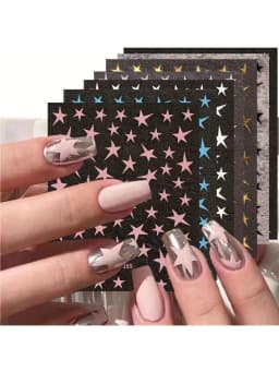 1/4 PCS 3D Metal Silver Golden Starburst Nails Stickers Manicure French Nail Art Decoration Decal Y2K Nail Art Tips Nail Charm