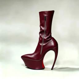 Ladies Sharp Point Toe Mid‑Calf Booties Hollow Sculpted Super High Heel Thick Platform Side Zipper Red Outsole Punk Party Show