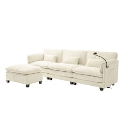 Modern 2-Seater Chenille Sofa Memory Foam Filling with USB Charging Port Side Pocket Phone Holder Modular Stools Living Room