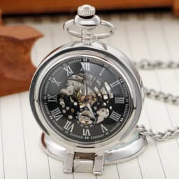 Cool Industrial Style Silver Mechanical Hand Wind Pocket Watch Roman Numeral Skeleton Vintage Pendant Clock Woman Man Watch
