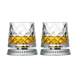 2PCS Whiskey Glasses Rotating Whisky Glass With Glass Base 360 Rotate Degrees Crystal Rum Glass For Cocktail Party Drinking Gift
