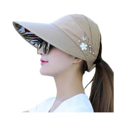Women Summer Empty Top Sun Protection Cap Large Brim Anti-UV Ponytail Hat For Women Outdoor Travel Beach Visor Fisherman Hats
