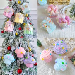 1Set Christmas Ornaments Cone Lollipop Macaroon Ice Cream Xmas Tree Balls Hanging Pendant New Year Gift Navidad Home Party Decor