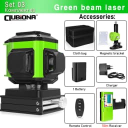 CLUBIONA 16/12 lines Self-leveling Remote Control Outdoor Mode - Receiver Auto 3x360 Green beam Line Laser Level