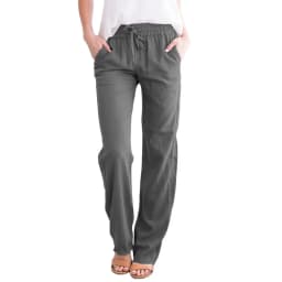 Spring and summer new solid color cotton and linen drawstring loose casual wide leg pants
