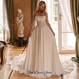 Temperament A-Line Chiffon Wedding Dress Customized Beading and Appliques Bridal Gown Modern Strapless Sleeveless Robe de mariée