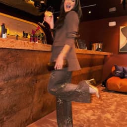 HXAO Women's Brown Sequins Pants Spring Summer 2025 Elegant Beading Semi-Sheer Trousers Chic Slacks High Waist Long Pants Woman