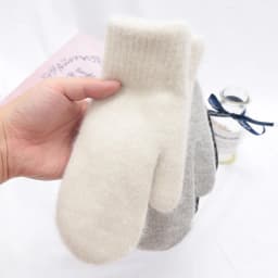 1Pair Cute Winter Double-layer Rabbit Hair Gloves Female Plush Solid Color All Fingers Women Girls Soft Thicken Warm Mittens